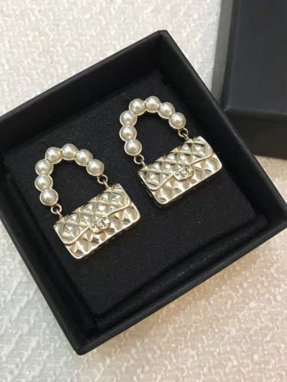 Like-New Chanel Quilted Handbag & Pearl Handle Drop Earrings